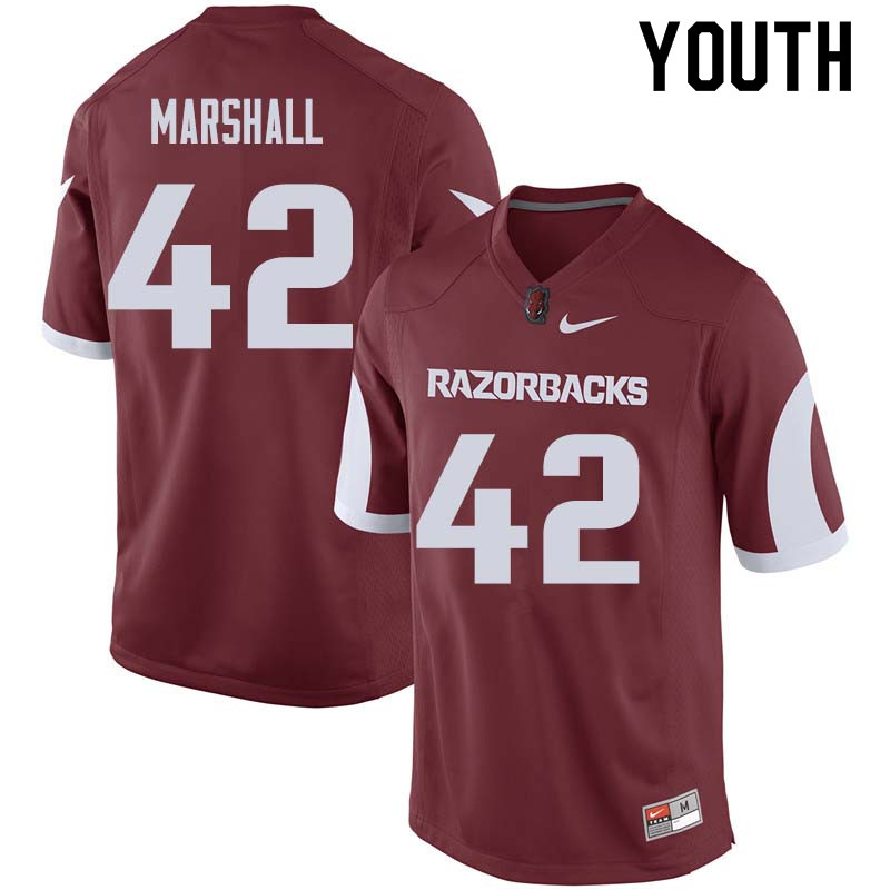 Youth #42 Jonathan Marshall Arkansas Razorback College Football Jerseys Sale-Cardinal - Click Image to Close